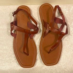 Loft Brown Leather Flat Sandal Size 9